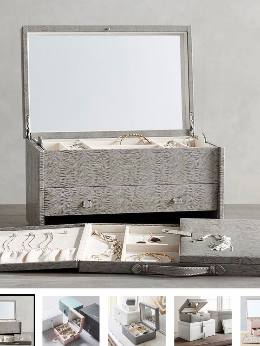 Wolf for pottery barn Gray Jewelry Organizer Box with Mirror like new